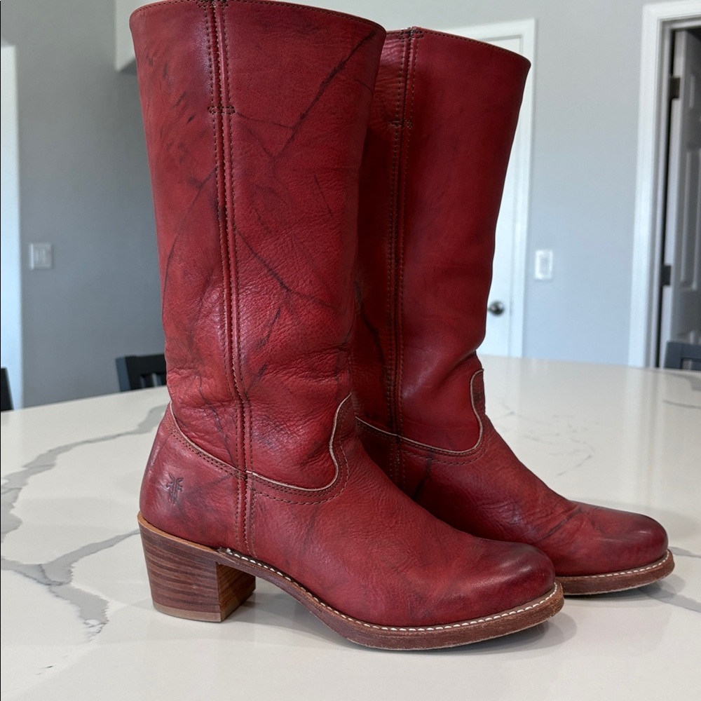 Frye Rustic Red Leather Sabrina Campus Boots